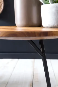 FineBuy Design Beistelltisch Ø 40 cm Couchtisch Sheesham Massivholz Metall