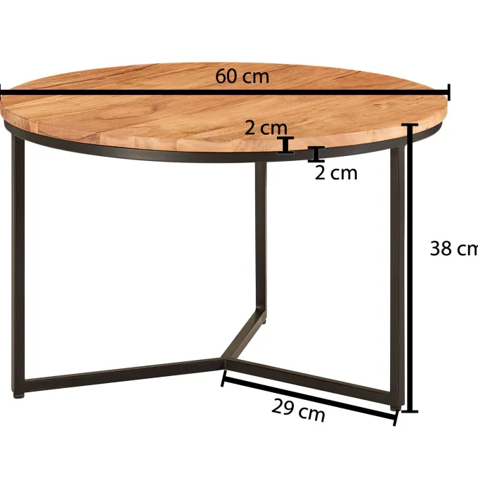FineBuy Design Couchtisch Akazie Massivholz rund 60 cm Kleiner Wohnzimmertisch