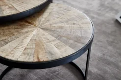 FineBuy Design Couchtisch Massivholz Wohnzimmertisch 2 teilig Rund Sofatisch