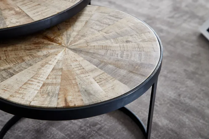 FineBuy Design Couchtisch Massivholz Wohnzimmertisch 2 teilig Rund Sofatisch