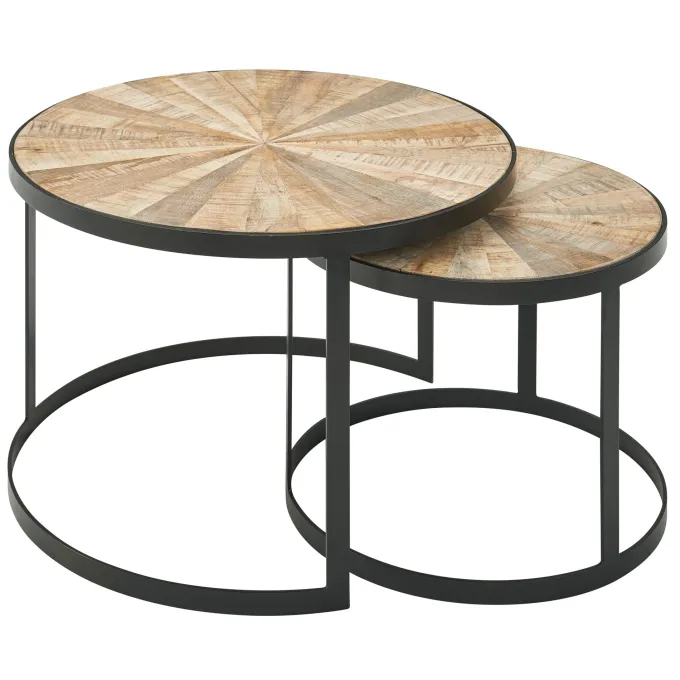 FineBuy Design Couchtisch Massivholz Wohnzimmertisch 2 teilig Rund Sofatisch