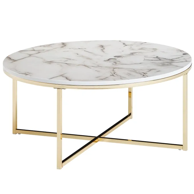 FineBuy Design Couchtisch Marmor Optik Wohnzimmertisch Ø 80 cm Tisch Rund Metall