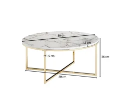 FineBuy Design Couchtisch Marmor Optik Wohnzimmertisch Ø 80 cm Tisch Rund Metall