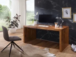 FineBuy Design Schreibtisch 180 cm Sheesham Massivholz Bürotisch Computertisch