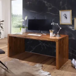 FineBuy Design Schreibtisch Natur Sheesham Massivholz Bürotisch Computertisch