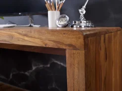 FineBuy Design Schreibtisch Natur Sheesham Massivholz Bürotisch Computertisch