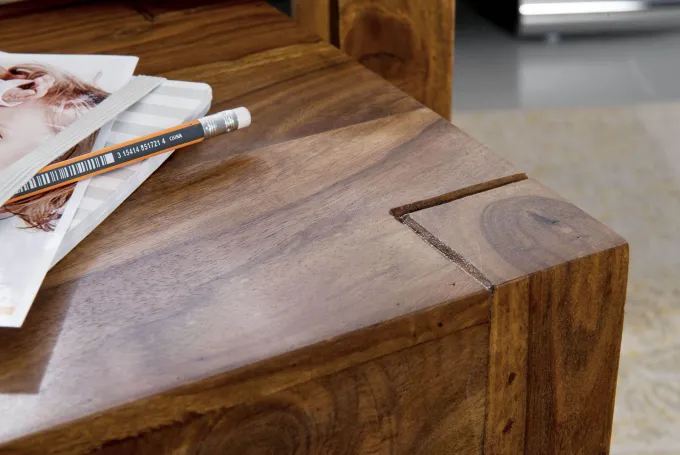 FineBuy Design Sheesham 3-teiliger Satz Beistell Tisch Massivholz Couchtisch