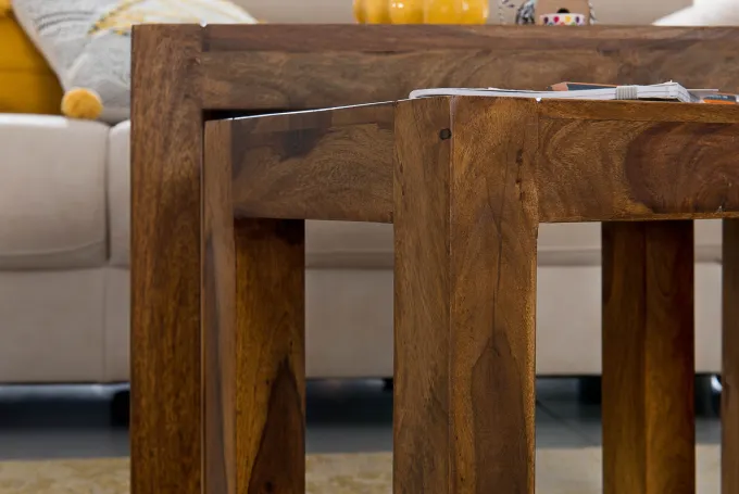 FineBuy Design Sheesham 3-teiliger Satz Beistell Tisch Massivholz Couchtisch