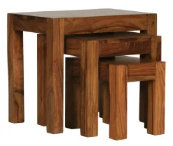 FineBuy Design Sheesham 3-teiliger Satz Beistell Tisch Massivholz Couchtisch