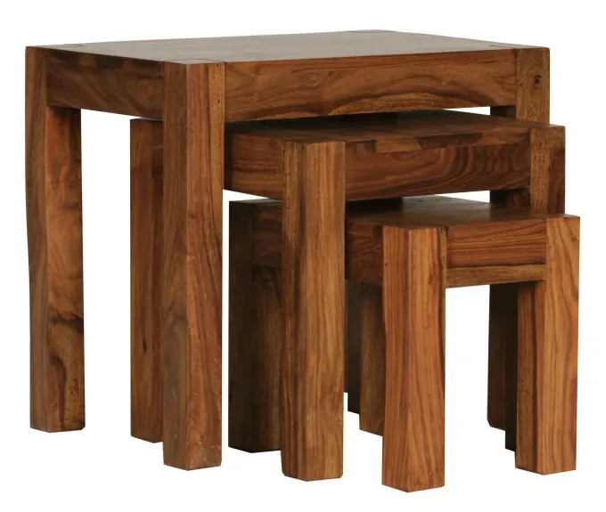 FineBuy Design Sheesham 3-teiliger Satz Beistell Tisch Massivholz Couchtisch