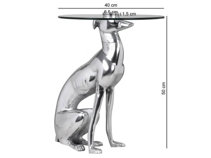 FineBuy Design Skulptur Deko Beistelltisch Hund aus Aluminium Farbe Silber