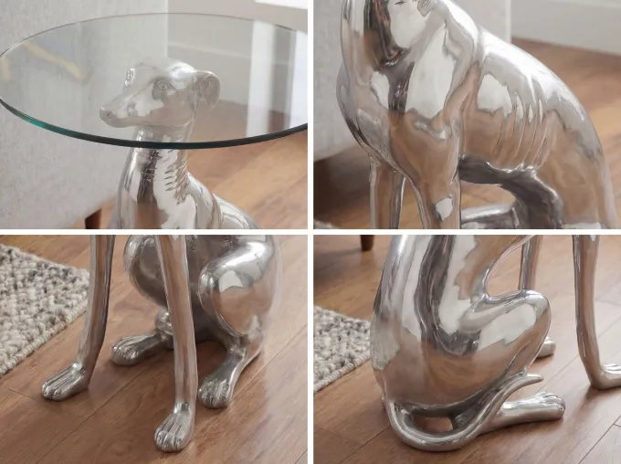 FineBuy Design Skulptur Deko Beistelltisch Hund aus Aluminium Farbe Silber