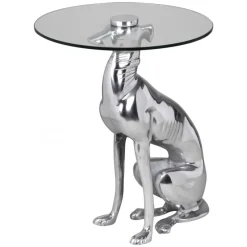 FineBuy Design Skulptur Deko Beistelltisch Hund aus Aluminium Farbe Silber