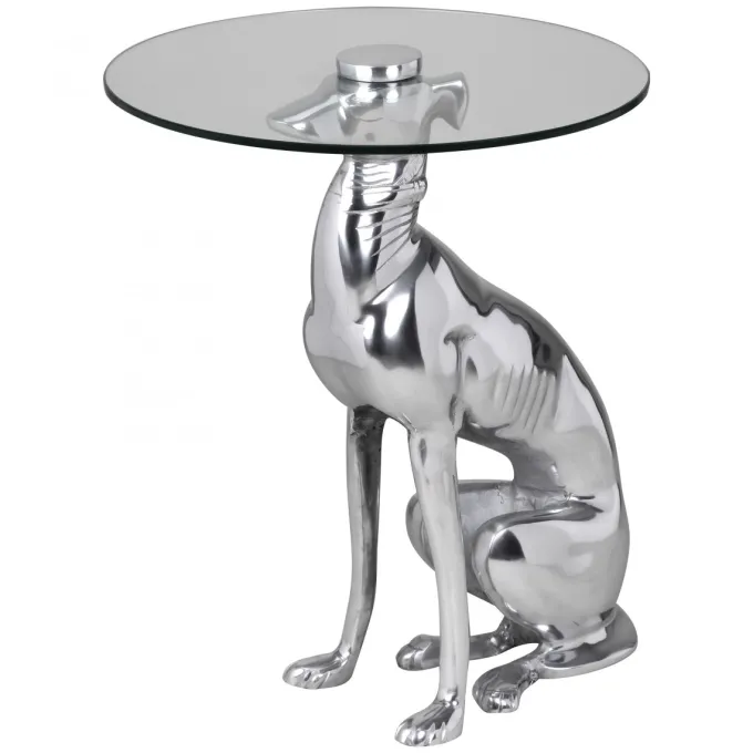 FineBuy Design Skulptur Deko Beistelltisch Hund aus Aluminium Farbe Silber