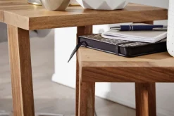 FineBuy 2er Set Beistelltisch Massivholz Wohnzimmer-Tisch Nachttisch Satztisch