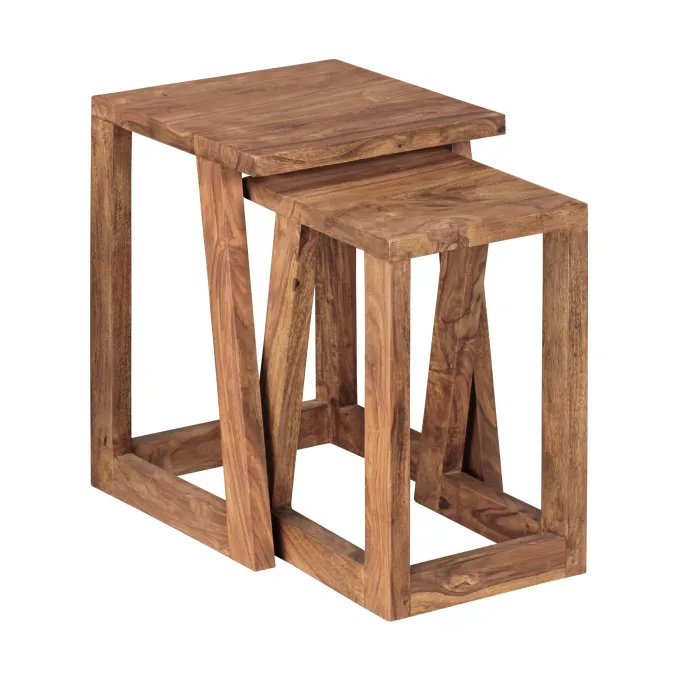 FineBuy 2er Set Beistelltisch Massivholz Wohnzimmer-Tisch Nachttisch Satztisch
