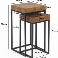 FineBuy 2er Set Beistelltisch FB51457 Sheesham Holz Metall Tisch Couchtisch