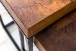 FineBuy 2er Set Beistelltisch FB51457 Sheesham Holz Metall Tisch Couchtisch