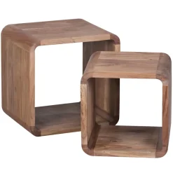 FineBuy 2er Set Satztisch Massivholz Wohnzimmertisch Landhaus Cube Beistelltisch