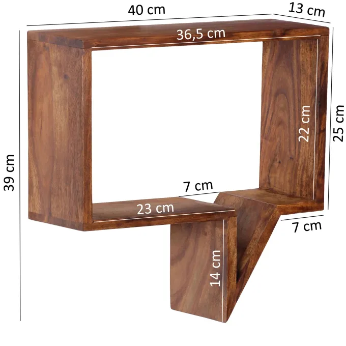 FineBuy 2er Set Wandregale Massivholz Sheesham Regal Wand Wandboard Cubes