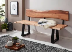 FineBuy Esszimmerbank 160cm Essbank mit Lehne Baumkante Sitzbank Bank Holz