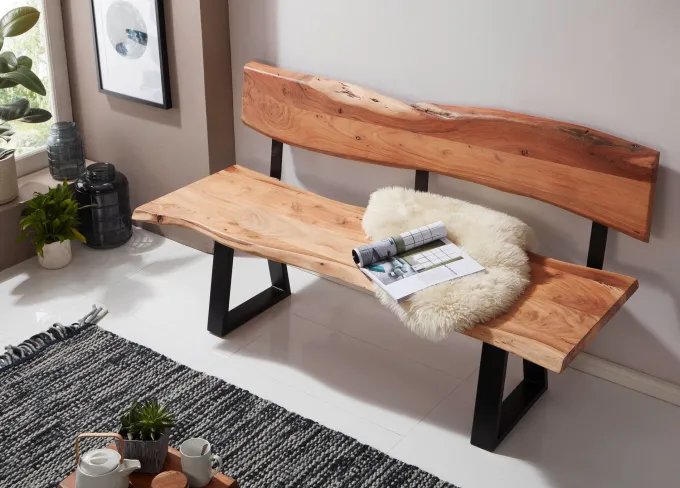 FineBuy Esszimmerbank 160cm Essbank mit Lehne Baumkante Sitzbank Bank Holz