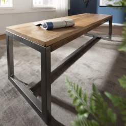 FineBuy Esszimmerbank Mango Massivholz 120x46x45 cm Holzbank Essbank ohne Lehne