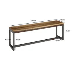 FineBuy Esszimmerbank Mango Massivholz 120x46x45 cm Holzbank Essbank ohne Lehne