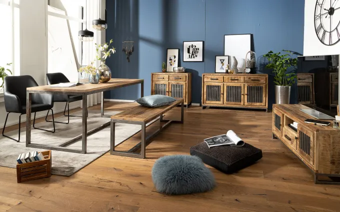 FineBuy Esszimmerbank Mango Massivholz 120x46x45 cm Holzbank Essbank ohne Lehne