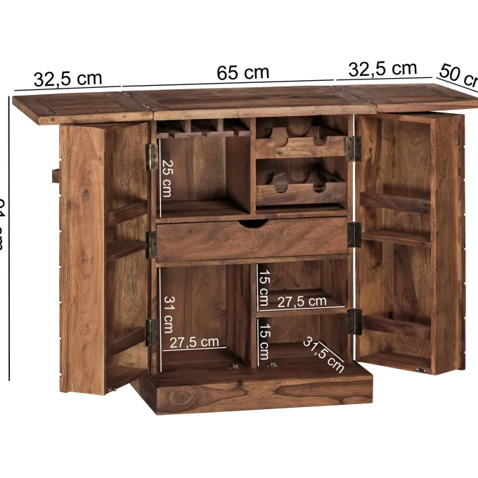 FineBuy Hausbar Massivholz Weinbar Weinschrank Kleiner Barschrank Alkoholschrank
