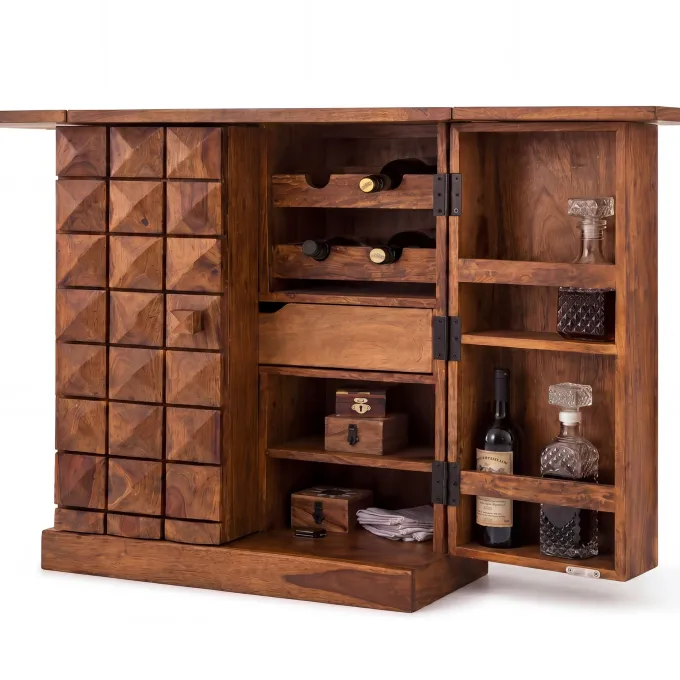FineBuy Hausbar Massivholz Weinbar Weinschrank Kleiner Barschrank Alkoholschrank
