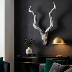 FineBuy Hirschgeweih Wanddekoration Alu Aluminium Silber Wandgeweih Geweih