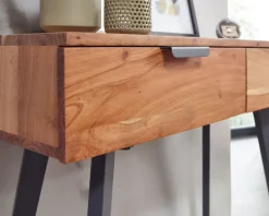 FineBuy Konsolentisch 90 cm Akazie Schreibtisch Massivholz / Metall Schminktisch