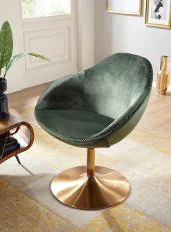 FineBuy Loungesessel SIRAN Drehstuhl Clubsessel Samt Cocktailsessel Barsessel