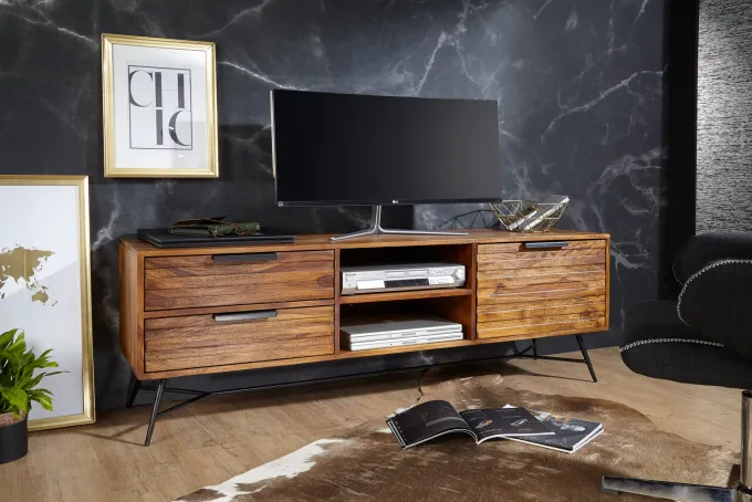 FineBuy Lowboard Sheesham Massiv Holz Hifi Board Fernsehschrank Wohnzimmer
