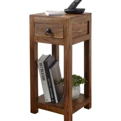 FineBuy Massivholz Beistelltisch Telefontisch 30 x 30 x 68 cm mit Schublade