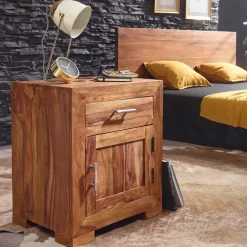 FineBuy Nachttisch Massivholz 60 cm Nachtschrank Nachtkonsole für Boxspringbett