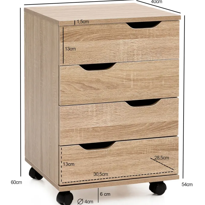 FineBuy Rollcontainer Schreibtischcontainer 40 x 60 x 40 cm Holz Büro