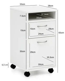 FineBuy Rollcontainer 33x63x38cm Schreibtischcontainer Rollen Bürocontainer Holz