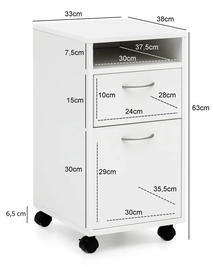 FineBuy Rollcontainer 33x63x38cm Schreibtischcontainer Rollen Bürocontainer Holz
