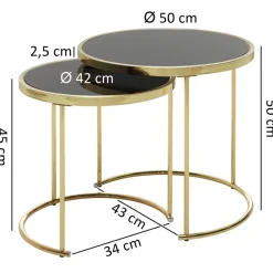 FineBuy Satztisch COMO schwarz/Gold Beistelltisch Metall/Glas Couchtisch 2er Set