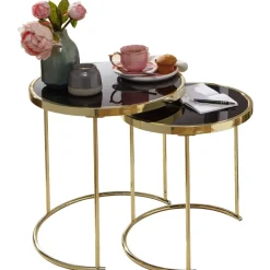 FineBuy Satztisch COMO schwarz/Gold Beistelltisch Metall/Glas Couchtisch 2er Set