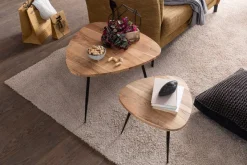 FineBuy Satztisch Massiv 2er Set Beistelltisch Tisch Holz Metall Couchtisch