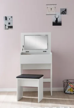 FineBuy Schminktisch FB51641 Kosmetiktisch Frisiertisch Weiß Spiegel & Hocker