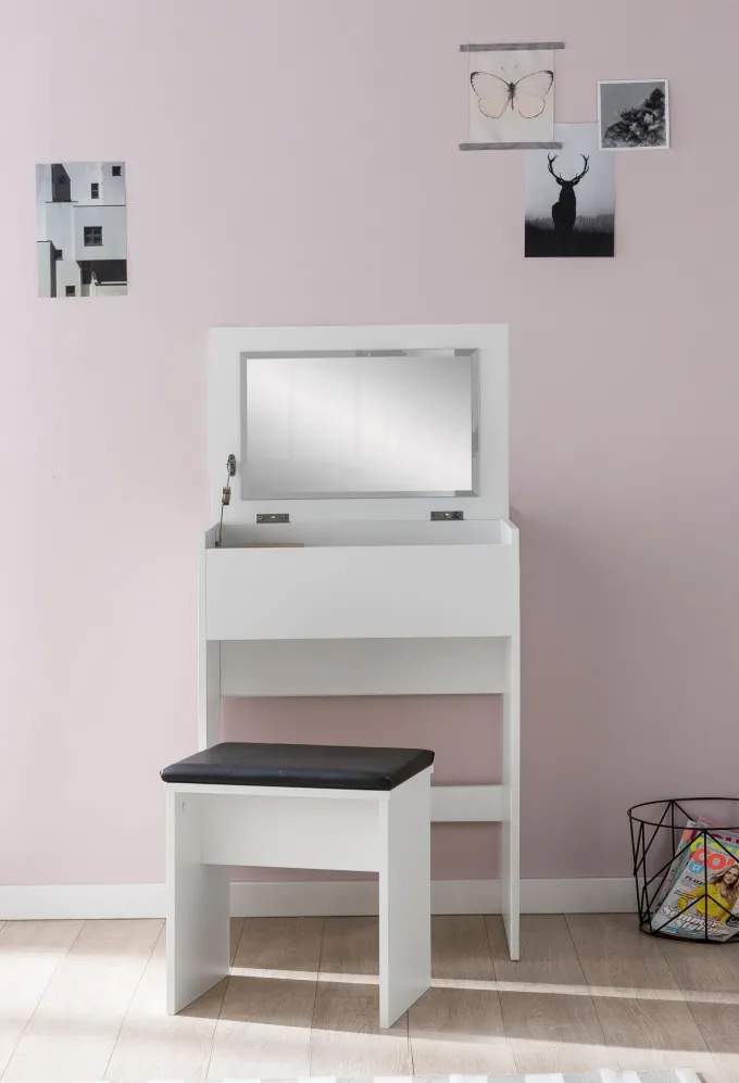 FineBuy Schminktisch FB51641 Kosmetiktisch Frisiertisch Weiß Spiegel & Hocker