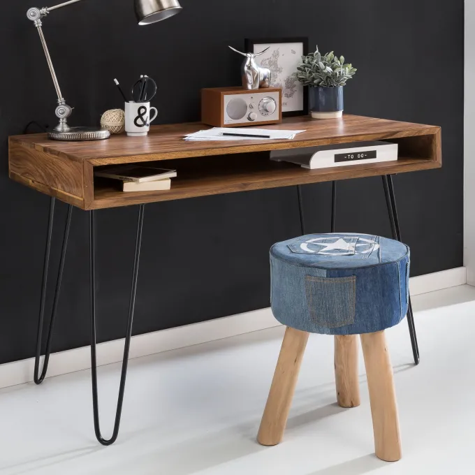 FineBuy Schreibtisch 110x60 cm Bürotisch Laptoptisch Massiv Holztisch Sheesham