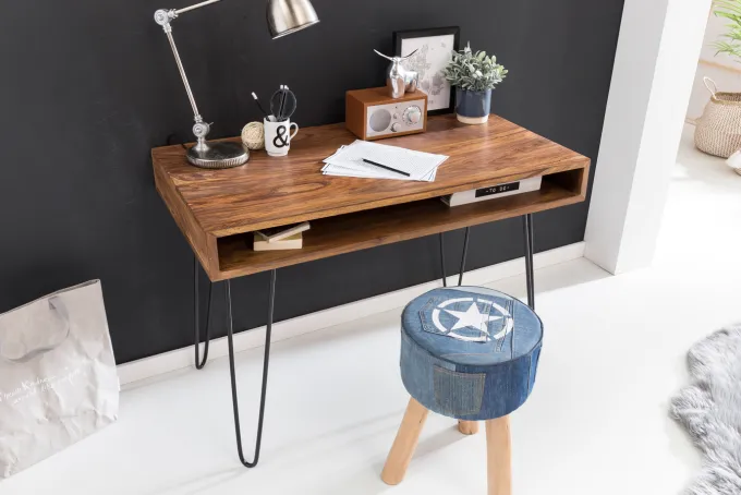 FineBuy Schreibtisch 110x60 cm Bürotisch Laptoptisch Massiv Holztisch Sheesham