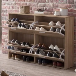 FineBuy Schuhkipper Schuhschrank Schuhregal Flurschrank 24 Paar Schuhe 4 Klappen