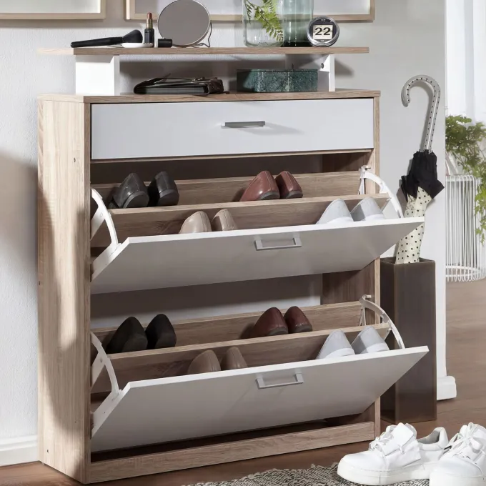 FineBuy Schuhkipper Schuhschrank Schuhregal 16 Paar Schuhe + Ablage + Schublade