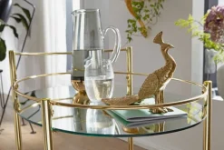 FineBuy Servierwagen Gold Beistelltisch auf Rollen Glas Speisewagen Teewagen